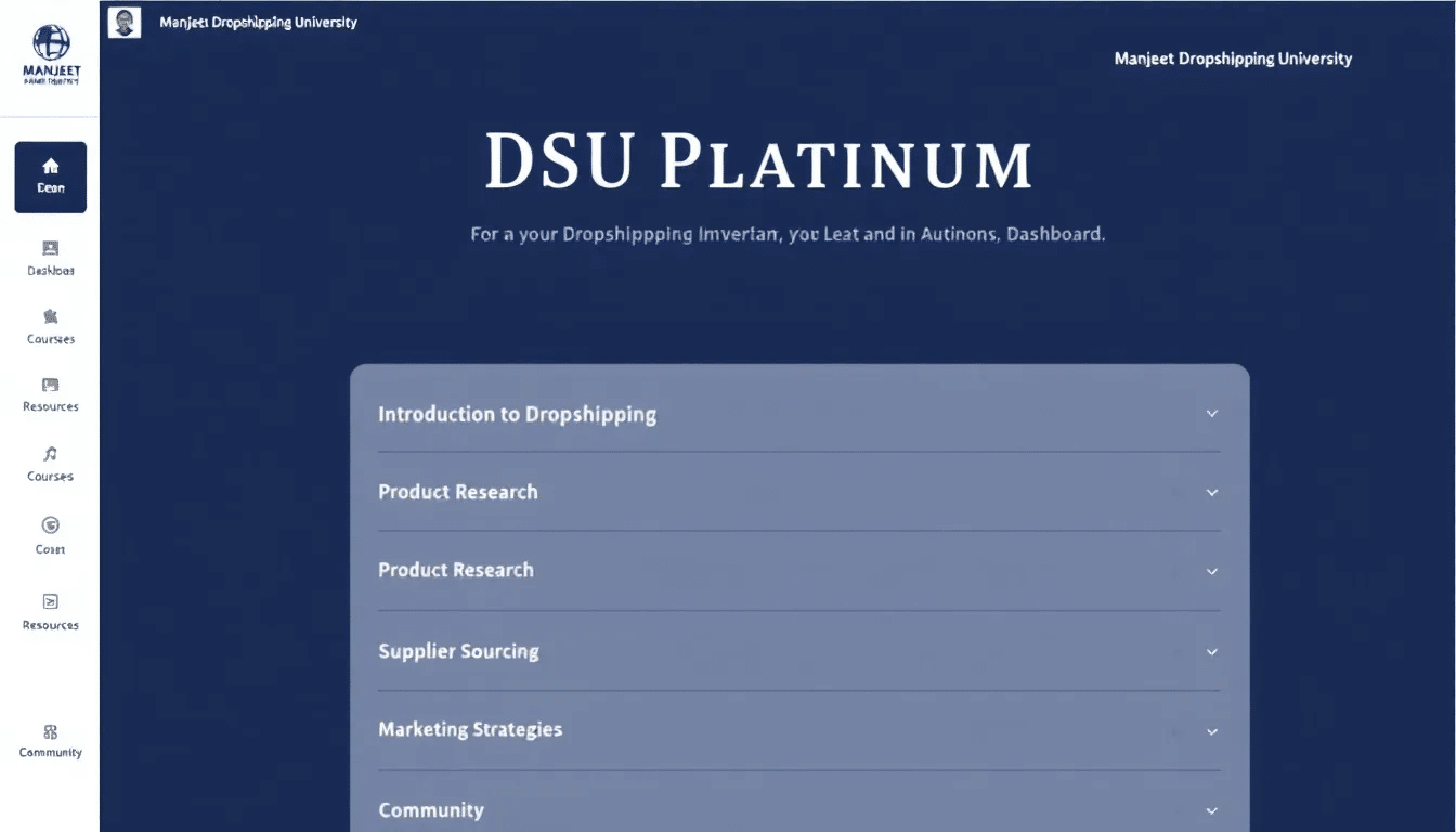 DSU Platinum course dashboard by Manjeet Dropshipping University