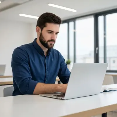 Professional student learning online with laptop