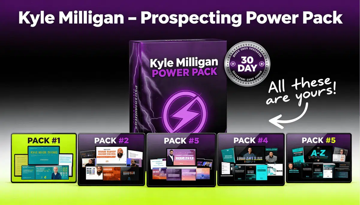 Kyle Milligan Prospecting Power Pack sales prospecting and lead generation training Prospecting Power Pack by Kyle Milligan covers B2B prospecting strategies, cold outreach techniques, LinkedIn prospecting, email sequences, phone prospecting, lead qualification, meeting booking systems, CRM management, and building predictable sales pipelines for consistent revenue growth.