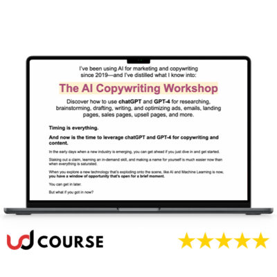 Sam Woods AI Copywriting Workshop materials and digital course interface