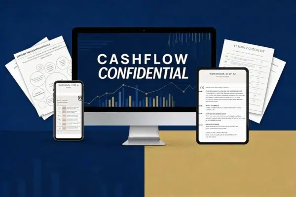 Jamie Sea Cash Flow Confidential course digital cover showing 7 pre-recorded modules for coaching business growth