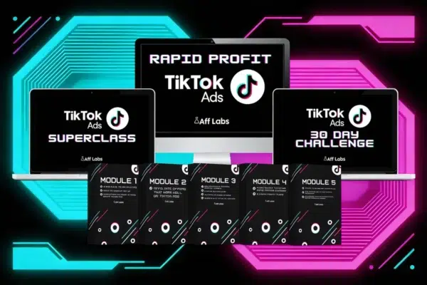Rapid Profit TikTok Ads course dashboard showing training modules and ad templates for affiliate marketers