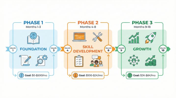 Google Analytics dashboard showing organic traffic growth from 2,000 to 125,000 monthly visitors over 14 months with upward trending graph