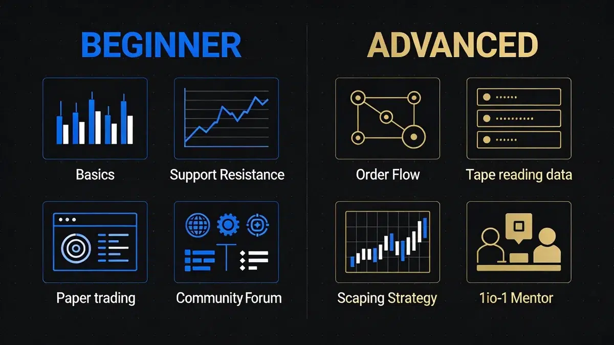 Comparison of beginner versus advanced day trading course features