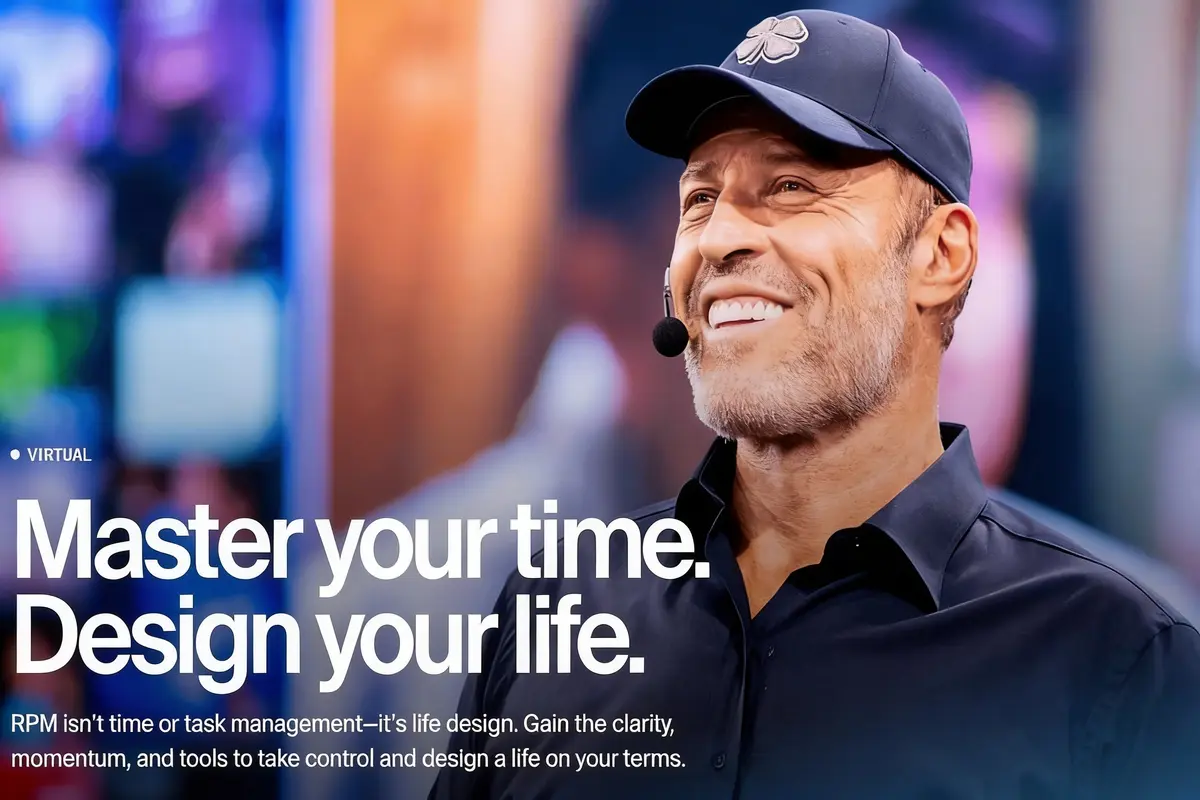 Tony Robbins' RPM 2025 course cover showcasing productivity tips.
