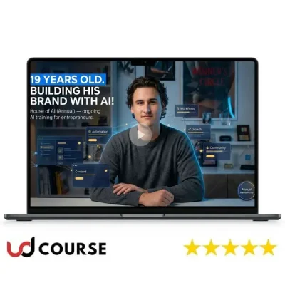 House of AI logo with annual subscription details and AI graphics.