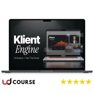 Klient Engine interface showcasing AI avatar and ad creation tools.