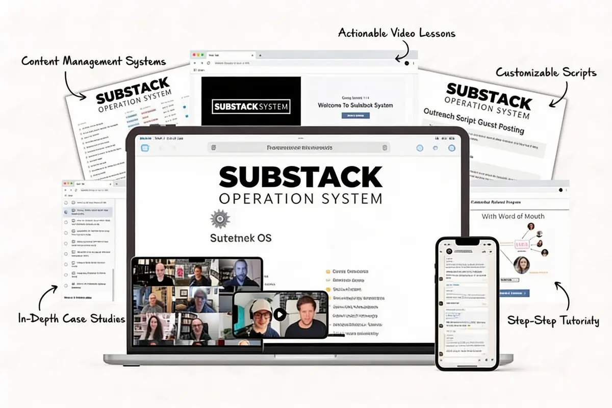 Image of the Write Build Scale Substack System modules and lessons.