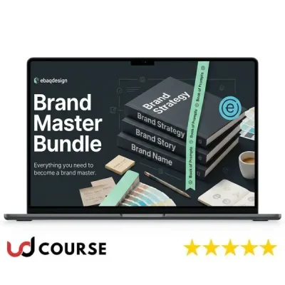 Visual of ebaQdesign's Brand Master Bundle showcasing design resources and tools for branding.