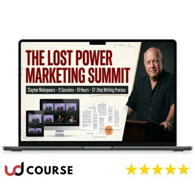 Clayton Makepeace speaking at the Lost Power Marketing Summit, sharing powerful marketing strategies.