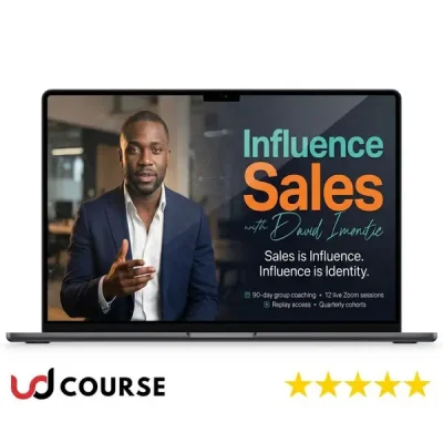 David Imonitie's Influence Sales program cover image with insights on sales techniques.