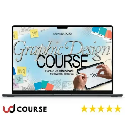 ilovecreatives Graphic Design Course promotional image with design elements