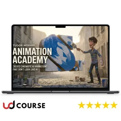 Tudor Morari Animation Academy logo with vibrant colors and animation elements.