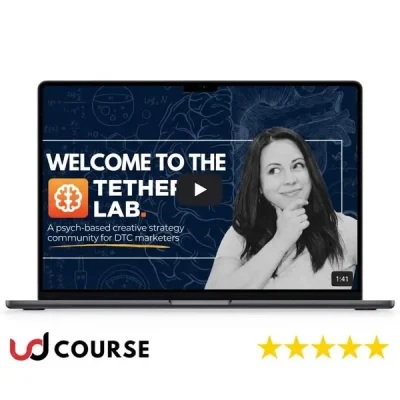 Tether Lab logo with creative strategy graphics and psychology elements