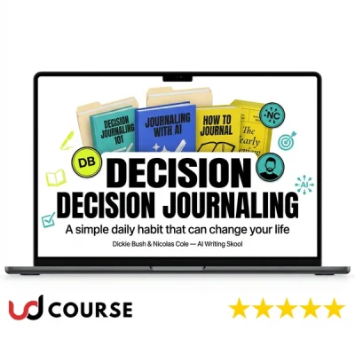 Cover image of Decision Journaling + AI Writing Skool course by Dickie Bush and Nicolas Cole.